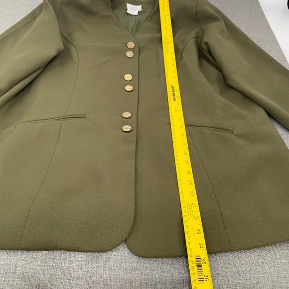 Roaman's Vintage Green Button Jacket Size 26 Made in USA V-Neck Long Sleeves - Picture 6 of 11